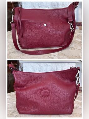 Roots Pebbled Leather Convertible Crossbody Shoulder Bag Burgundy Made in Canada